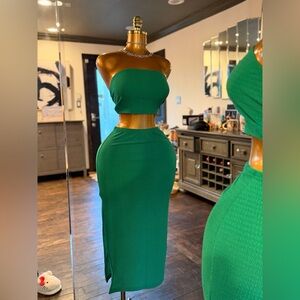 SHEIN Green Ribbed High-Waist Maxi Skirt Set